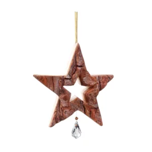 Stella legno con corteccia e Swarovski, 7,5cm