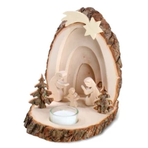 Presepe in corteccia con porta lumino, 15x18cm