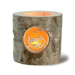 Tronco di albero con natività in legno, 12cm