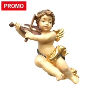 Ange avec violon en bois d'érable coloré à l'huile, 10cm