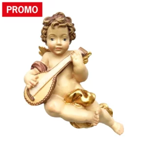 Ange musicien avec guitare mandoline, coloré à l'huile, 10cm