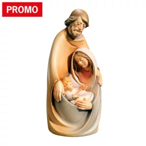 Sacra Famiglia stilizzata in legno, colorato a olio, 28cm