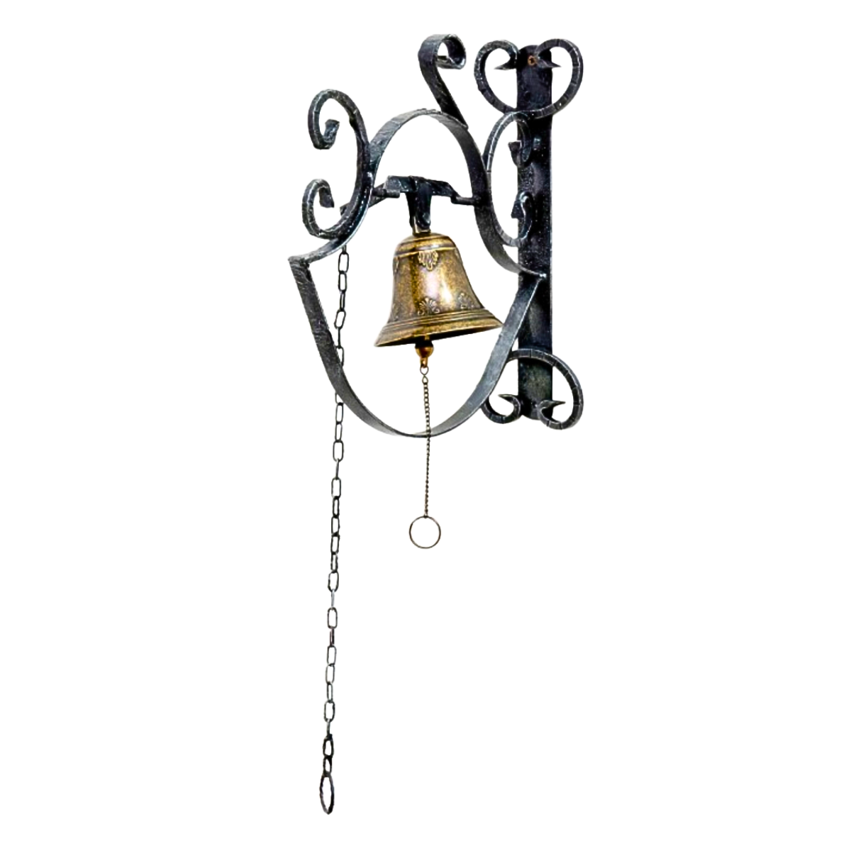 Campana di Pasqua in ottone con supporto in ferro battuto forgiato, h45cm
