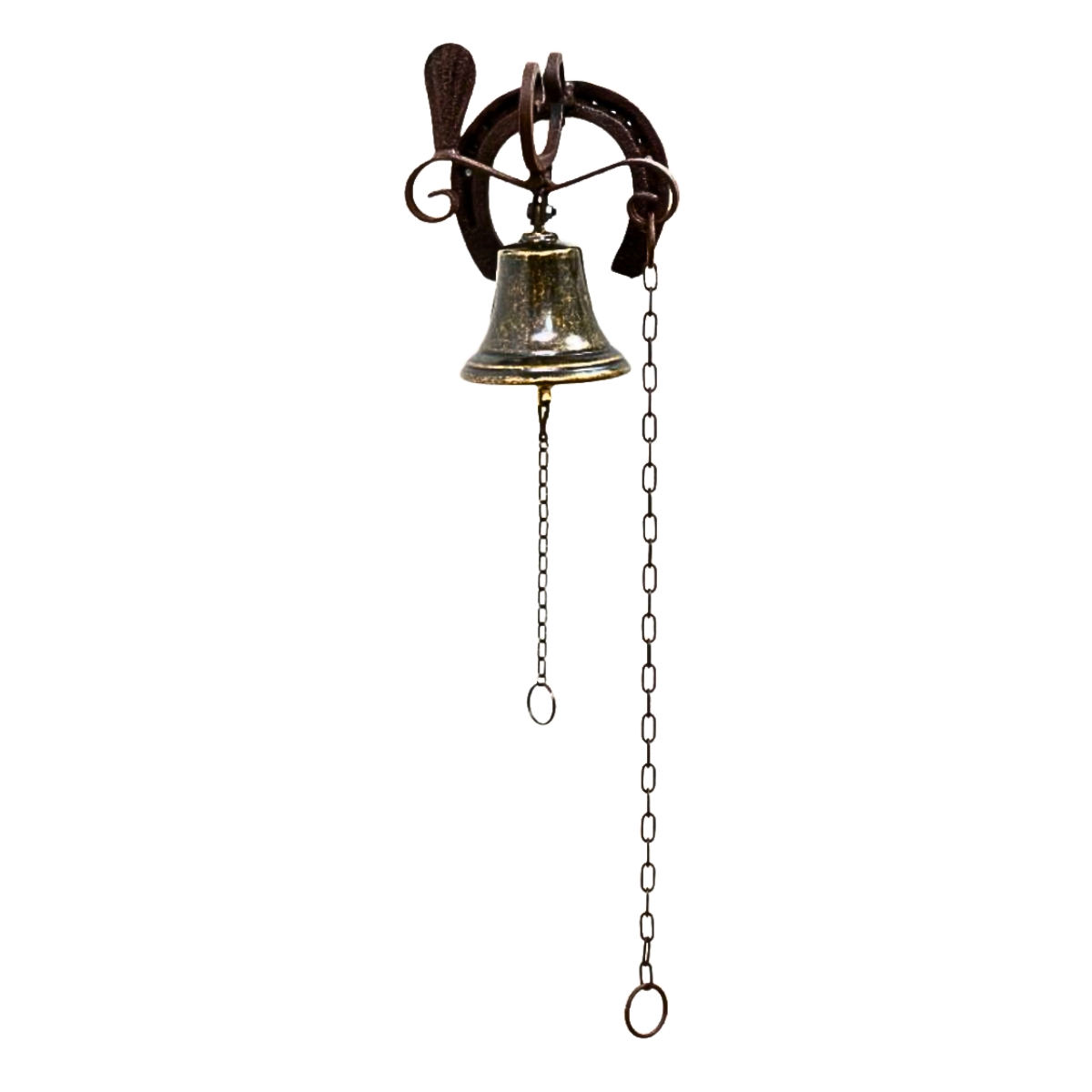 Campana con ferro di cavallo e supporto in ferro battuto forgiato, h22cm