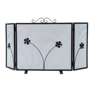 Schmiedeeiserner Kaminschirm für große Kamine mit Blumentüren, 110x63cm