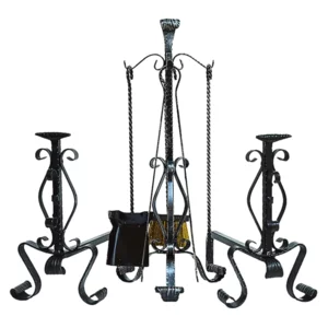 Set camino super pesante in ferro battuto forgiato con alari e 4 accessori, h88cm