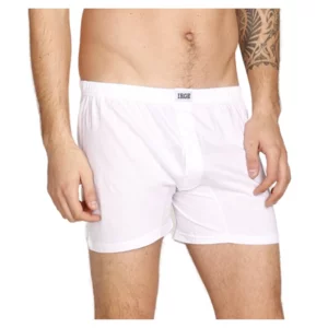 Boxer uomo con bottone, cotone bielastico, colore bianco, conf. da 6pz
