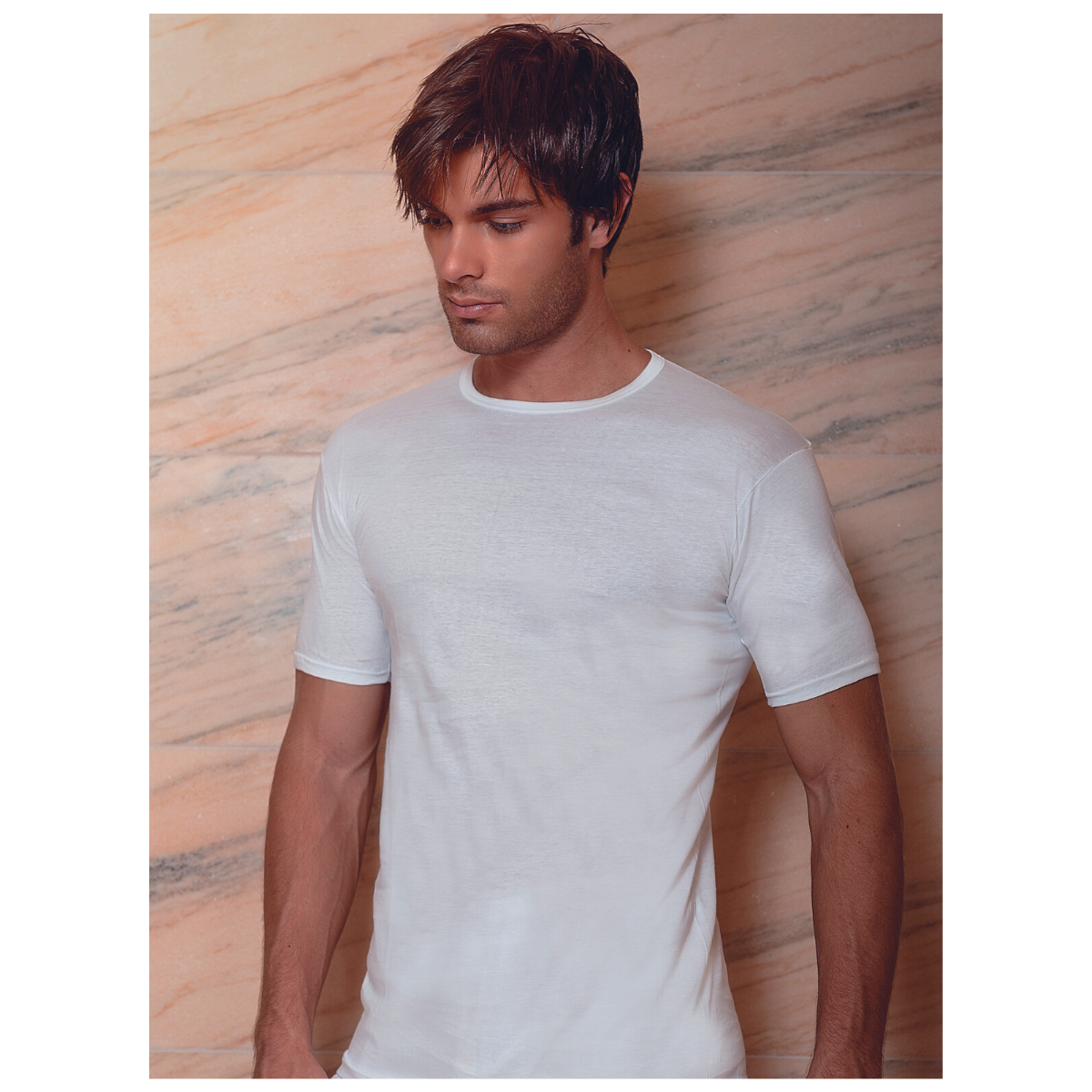 Maglietta intima uomo paricollo, mezza manica, bianco, cotone mercerizzato,  conf. da 3pz