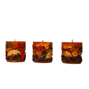 Set di tre candele profumate, fragranza arancia o melograno