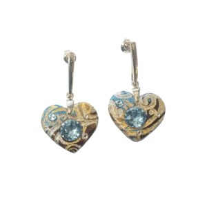 Aquamarine Waves Heart Ohrringe, Fimo, Swarovski® Kristalle und Perlen und 925er rhodiniertes Silber