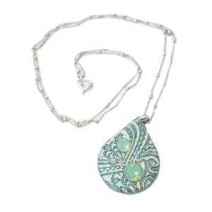 Pendentif Pacific Opal Garden Drop, pâte polymère, cristaux et perles Swarovski®, argent 925 rhodié
