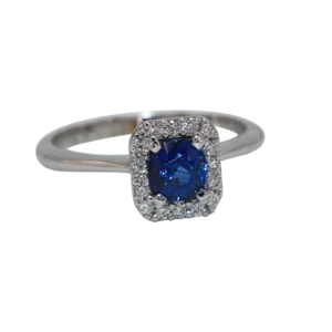 Bague coussin saphir or et diamants