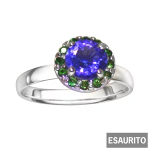 Bague en or blanc avec Tanzanite naturelle et Tzavorite.