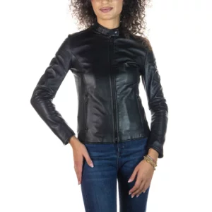 Violetta Bis, giacca da donna in vera pelle morbida, colore nero