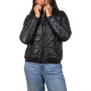 Damen Daunenjacke aus echtem Leder, schwarz: Florida