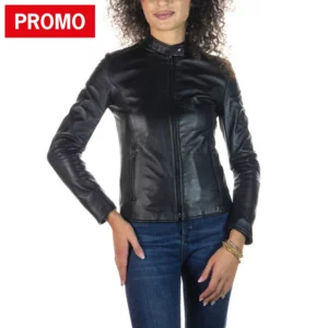 Violetta Bis, giacca da donna in vera pelle morbida, colore nero