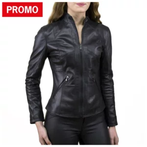 Blouson Femme en Cuir Véritable modèle "Zara" - noir