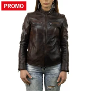 Blouson cuir femme marron foncé, modèle Vanessa