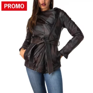 Blouson femme en cuir véritable, marron foncé : Colima