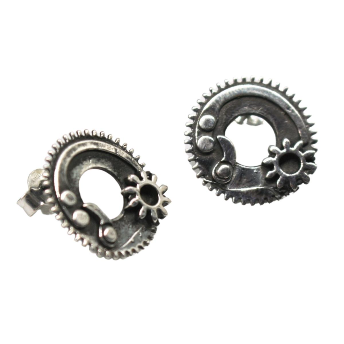 Vintage Wecker Zahnrad Ohrstecker - Silberne Version