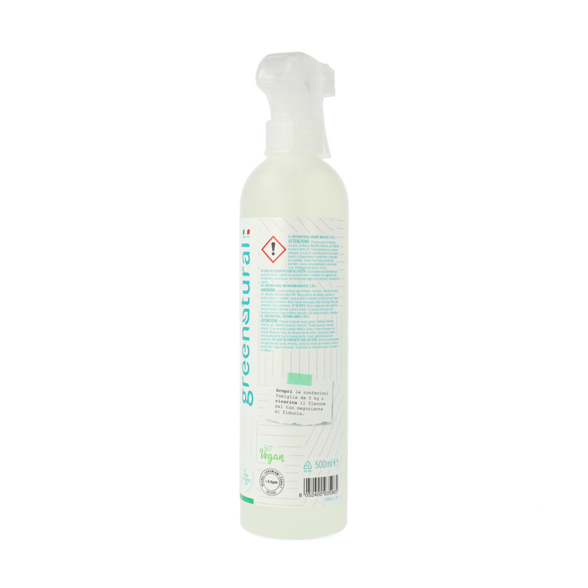Mousse & Spray Nettoyant salle de bain bio 2 en 1 - Greenatural - 500 ml. -  BIOFERTA