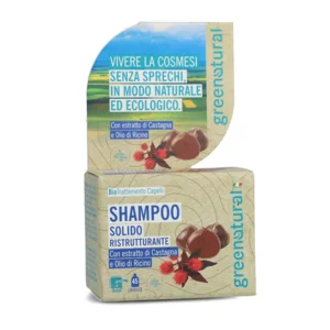 Greenatural - shampoo solido ristrutturante castagna  & ricino, 55g