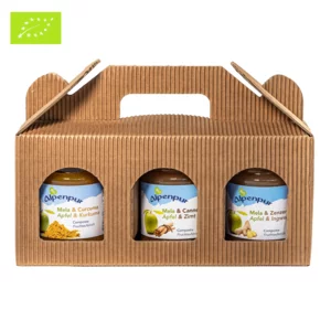 Compote de pommes bio Alpenpur, coffret cadeau Tris, 3x220g