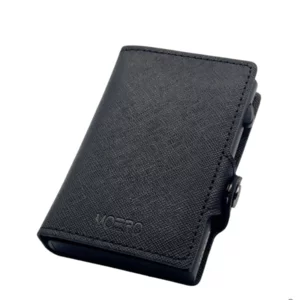 Portacarte di credito modello Saffiano Black ZIP, 9,7x6cm