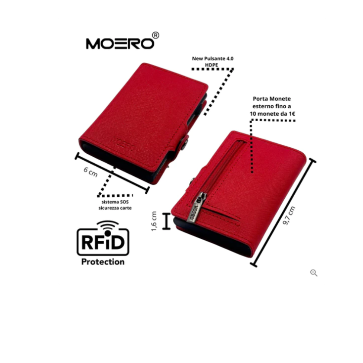 Portacarte di credito modello Saffiano Red ZIP, 9,7x6cm