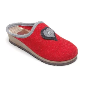 Pantofole tirolesi rosse con cuore grigio, modello Tre Cime 