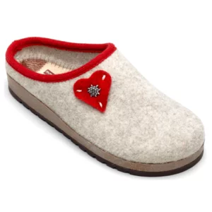 Babouches tyroliennes crÃ¨me coeur rouge, modÃ¨le Milano