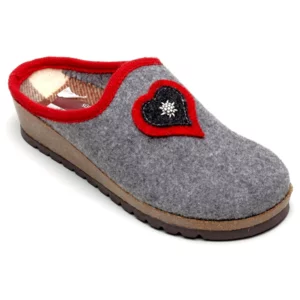 Pantofole tirolesi grigio con cuore antracite, modello Tre Cime