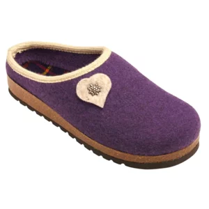 Babouches tyroliennes violettes avec coeur, modèle Milano