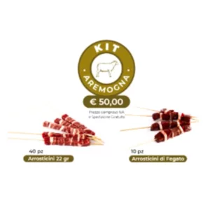 Kit Aremogna: mélange d'arrosticini classiques et de foie, 50pcs