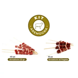 Aremogna-Set: Mischung aus klassischen Arrosticini und Leber-Arrosticini, 50 Stück