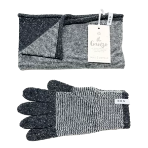 Scaldacollo Ganzo che diventa cappello & Guanti donna in lana rigenerata, colori a scelta