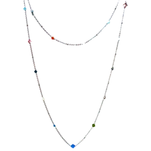 Lange Halskette mit 24 mehrfarbigen Doppelkegel-Kristallen