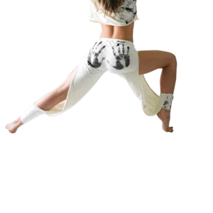 Pantaloni yoga da donna, fatti e dipinti a mano, crema