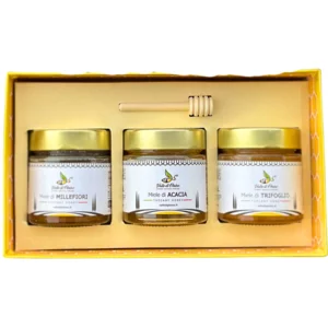 Confezione 3 vasetti da 260g miele toscano con giramiele in legno, 3x260g