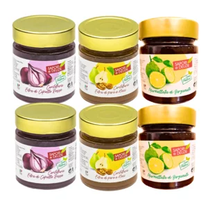 Käsemarmelade, 6x270g: Rote Zwiebeln, Birnen und Walnüsse, Bergamotte-Marmelade,