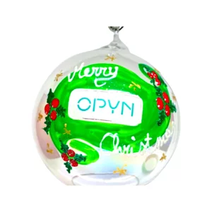 Pallina di Natale in vetro soffiato personalizzabile con logo azienda jpg, Ø 10cm 