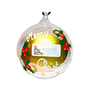 Pallina di Natale in vetro soffiato personalizzabile con logo azienda, Ø 10cm