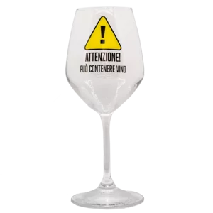 Weinkelch aus Glas, "Achtung kann Wein enthalten"