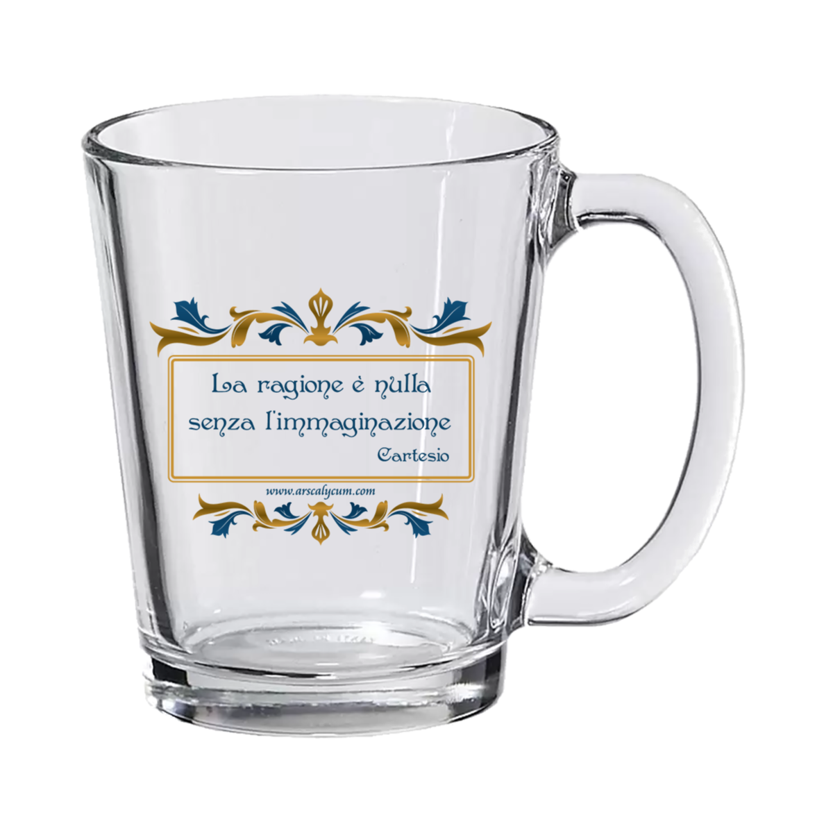 Vendita online Tazza Mug in vetro decorata con frase di Cartesio