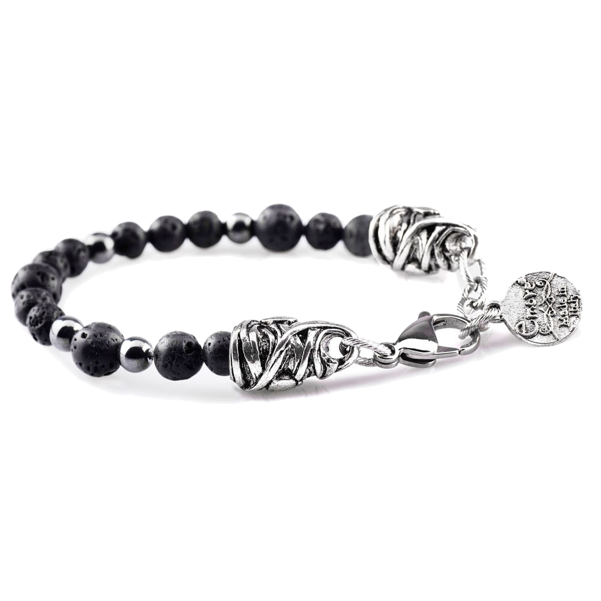 Bracciale giro singolo in pietre naturali, Lavica nera
