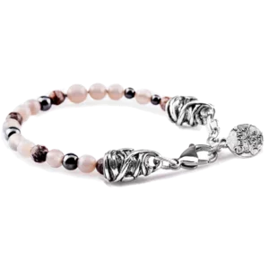 Bracciale giro singolo in pietre naturali, mix Ossidiana e Agata grigia