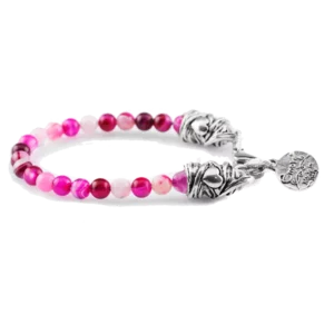 Bracelet rond unique en pierres naturelles, agate fuchsia facettée