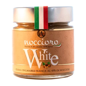 Noccioro 45 Weiß, 45% Haselnussaufstrich Weißer Haselnussgeschmack, Glas, 250g