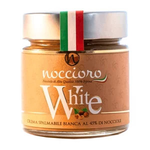 Noccioro 45 White: crema spalmabile al 45% di nocciole gusto nocciolata bianca, 250g