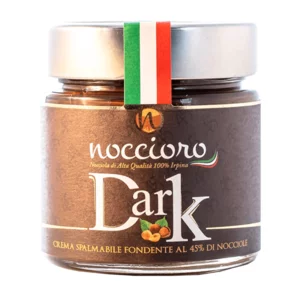 Noccioro 45 Dark: crema spalmabile al 45% di nocciole gusto fondente senza lattosio, 250g